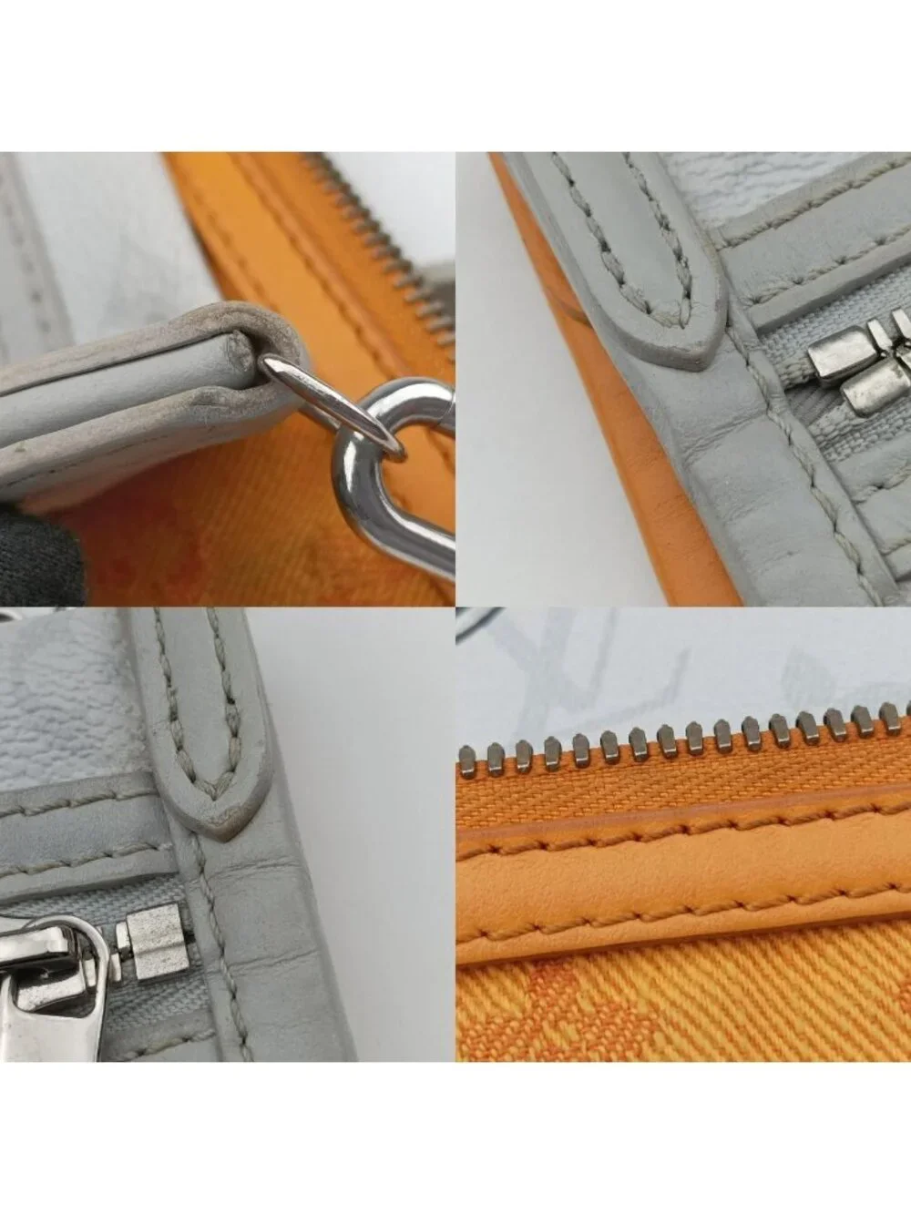 Louis Vuitton Flat Messenger Blanc Orange White Monogram Canvas Ochre Denim